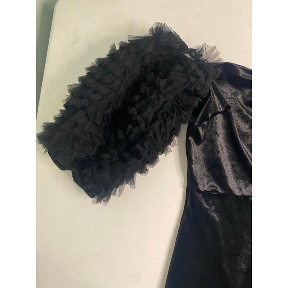Zara Black Velvet Dress Mini Babydoll Balloon Sleeves Medium Holiday Party - Picture 4 of 16